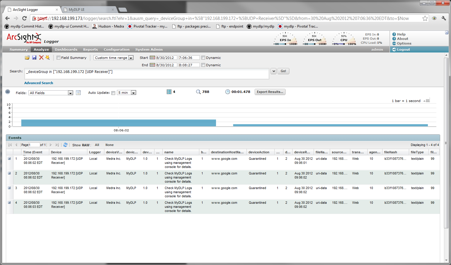 Screenshot from MyDLP ArcSight Integration.